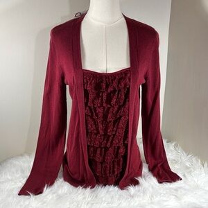 NWT Apt 9 Burgundy Ruffled one piece Knit Top